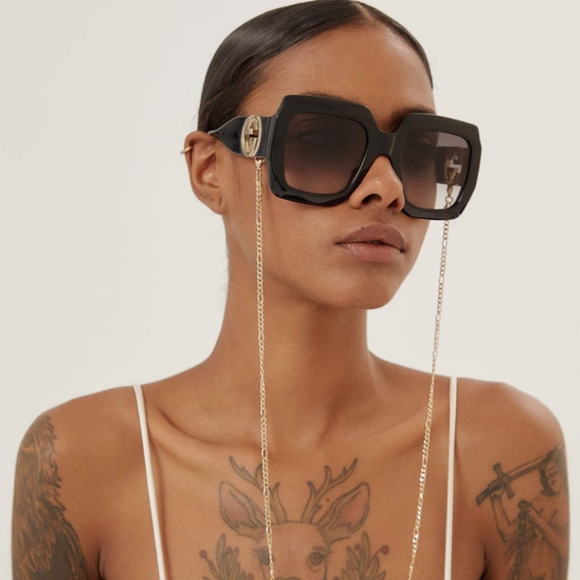 NEW GUCCI OVERSIZED SQUARE WOMEN'S SUNGLASSES WITH  GOLD CHAIN GG1022S 005 - Picture 1 of 14